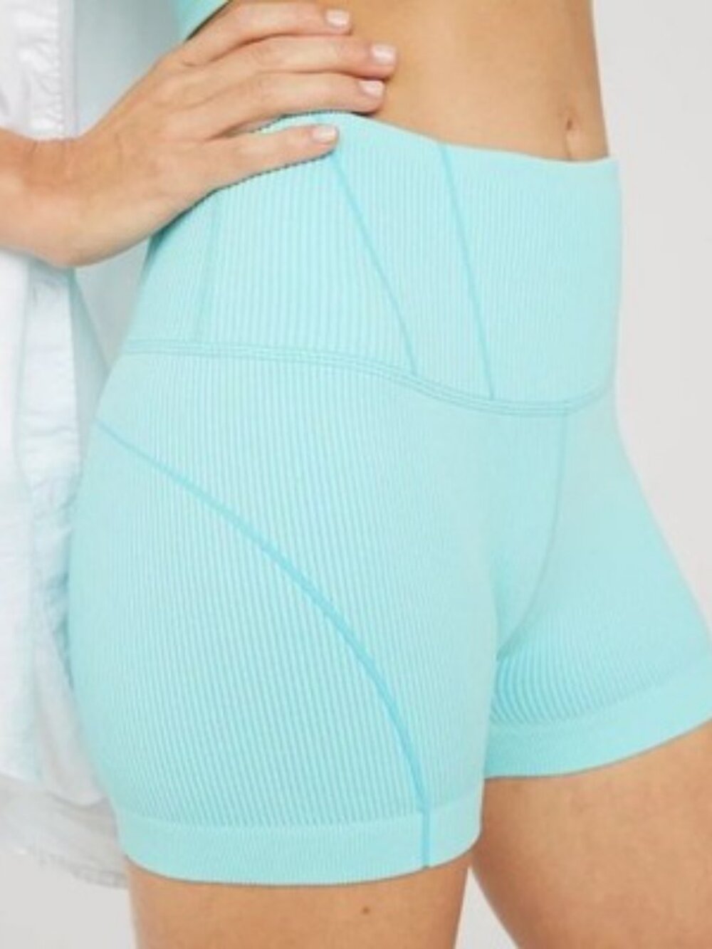 OFFLINE by Aerie Seamless Super Shortie Ribbed‎ High Rise Shorts Aqua Blue XS 2"